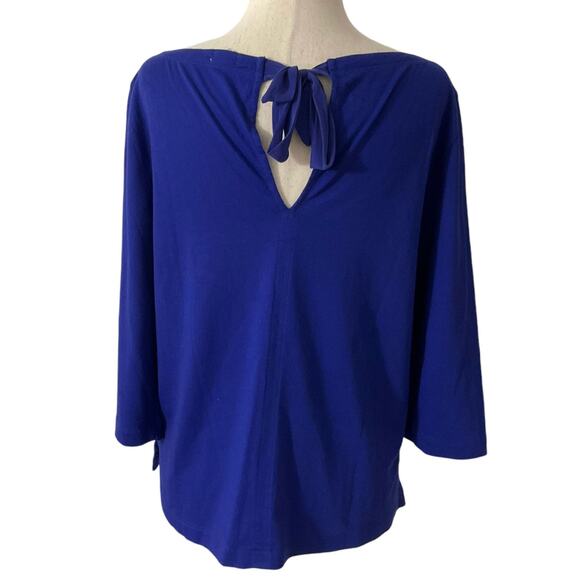 J. Crew Blue Embroidered Silk Trim Back Tie Shirt Women Size Medium | 17-26 - Picture 2 of 7